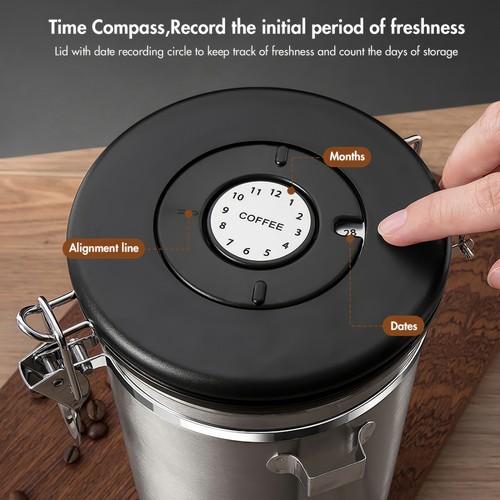 Edelstahl Kaffeedose Luftdicht Vorratsdose 2,8L Kaffeebohnen Behälter Aromadose - Bild 7 von 12