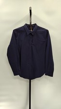 Quince Women 100% Organic Cotton Poplin Long Sleeve Shirt Navy Sleeved Top L