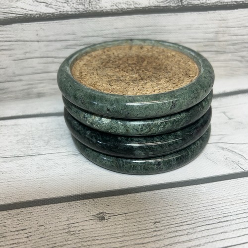 Vintage Grün Marmor Untersetzer Set Kork Mitte Kork Boden 4er Set MCM - Bild 1 von 4