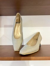 Vintage Stuart Weitzman Square Toe Block Heels Gold Accents Size 7.5
