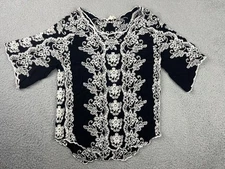 Solitaire Shirt Womens XL Embroidered Floral Boho Festival Top Blouse Medium