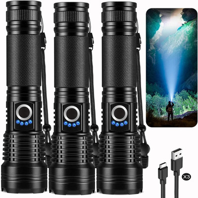 Rechargeable Flashlights High Lumens 3 Packs, 99,000 Lumens Super Bright LED Fla