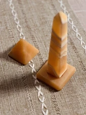 Vintage Alabaster Obelisk Tower 7” Tall and Alabaster Pyramid (paperweight)