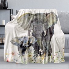 Elephant Blanket Soft Warm Fuzzy Fleece Plush Flannel Throw 80x60 Inch