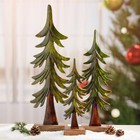 Christmas Holiday Décor Enameled Carved Mango Wood Trees Hand Crafted (Set Of 3)