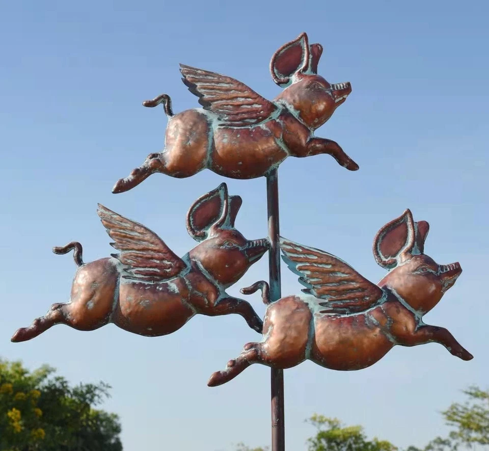 Escultura de cerdo de metal hilandero de viento, 90" decoración exterior Foto 3 de 4