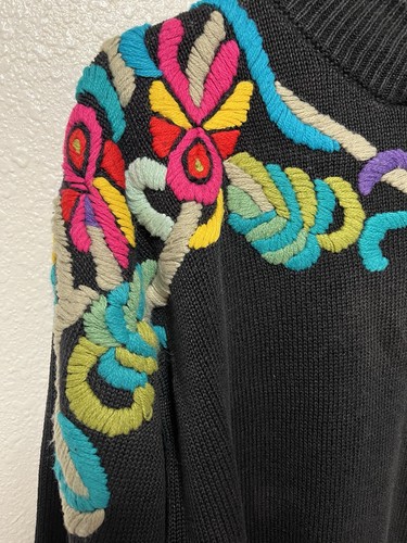 Vintage Maurada Size XL Black Pullover Sweater Embroidered Knit Colorful 80s Art - Picture 2 of 7
