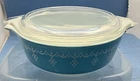 Pyrex Blue Snowflake Garland 1 PT Mini Casserole Dish #474 With Lid 470 Vintage