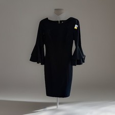 Calvin Klein Petites 2 Black Mesh Mock Neck Long Sleeve Sheath Dress Preowned