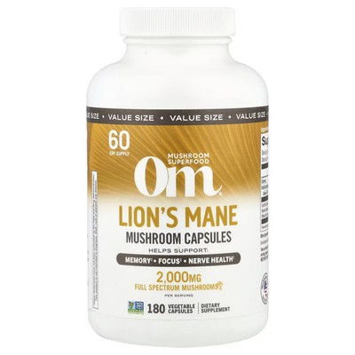 2 X Om Mushrooms, Lion's Mane Mushroom Superfood, 2,000 mg, 180 Vegetable Capsul