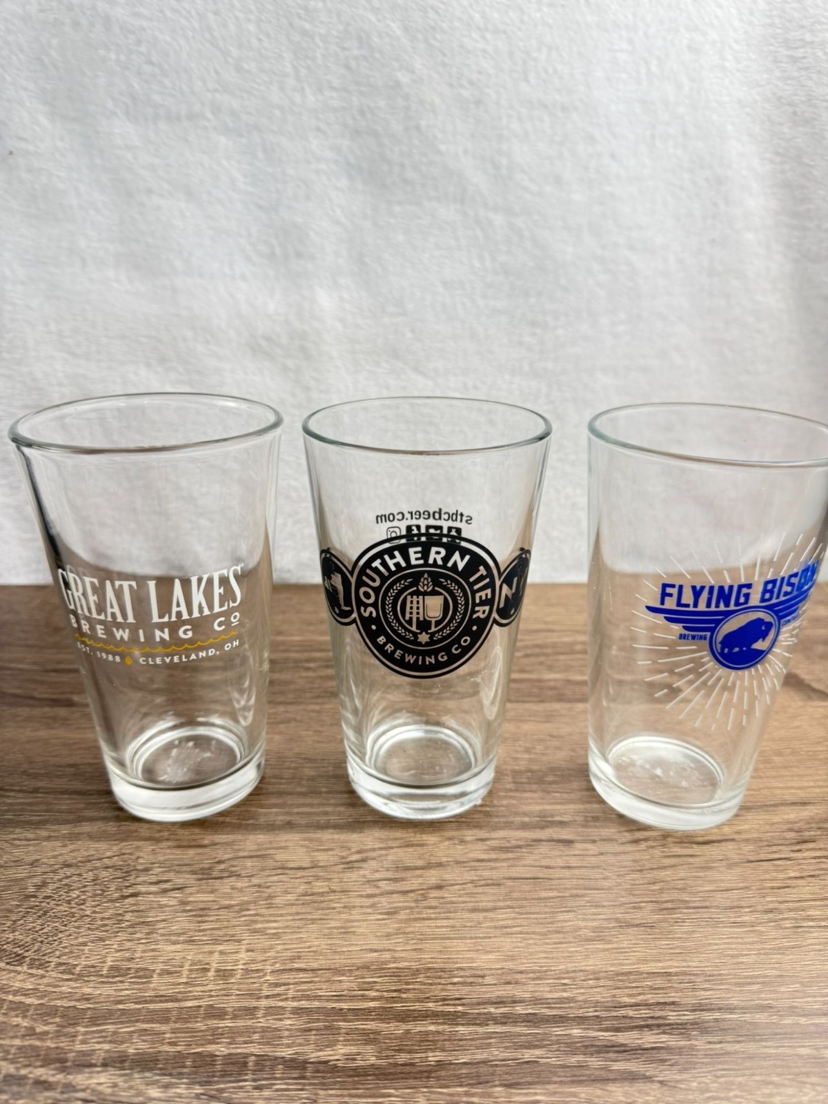 Set of 3 Brewery Pint Glasses – Flying Bison, Southern Tier, Great Lakes Brewing