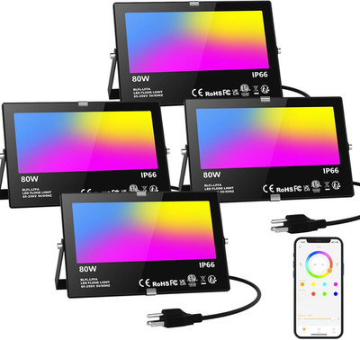 LED Flood Light Outdoor 800W Equivalent Smart RGB IP66 Landscape Lighting