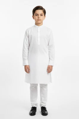 Jungen Premium Hose Kameez Uni Weiß - Bild 1 von 4