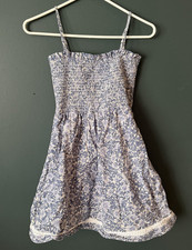 American Eagle Womens Blue/White Floral Smocked Spaghetti Strap Sundress S