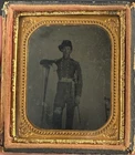 Civil War 1/6 Tintype Photo Of A Union Soldier With Large Instrument Horn