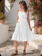 NWT Lucky Brand Eyelet Beverly Dress White Sleeveless Midi Sundress Women's M