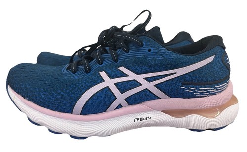 Sz 8.5 Wide Women’s ASICS GEL Nimbus 24 BLUE PINK RUNNING SHOE SNEAKER 1012B199