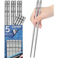 Stainless Steel Chopsticks - 5 Pairs Reusable Metal Chopsticks Dishwasher Saf...