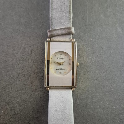 Elegante Quemex Damen Uhr mit Weißem Lederarmband