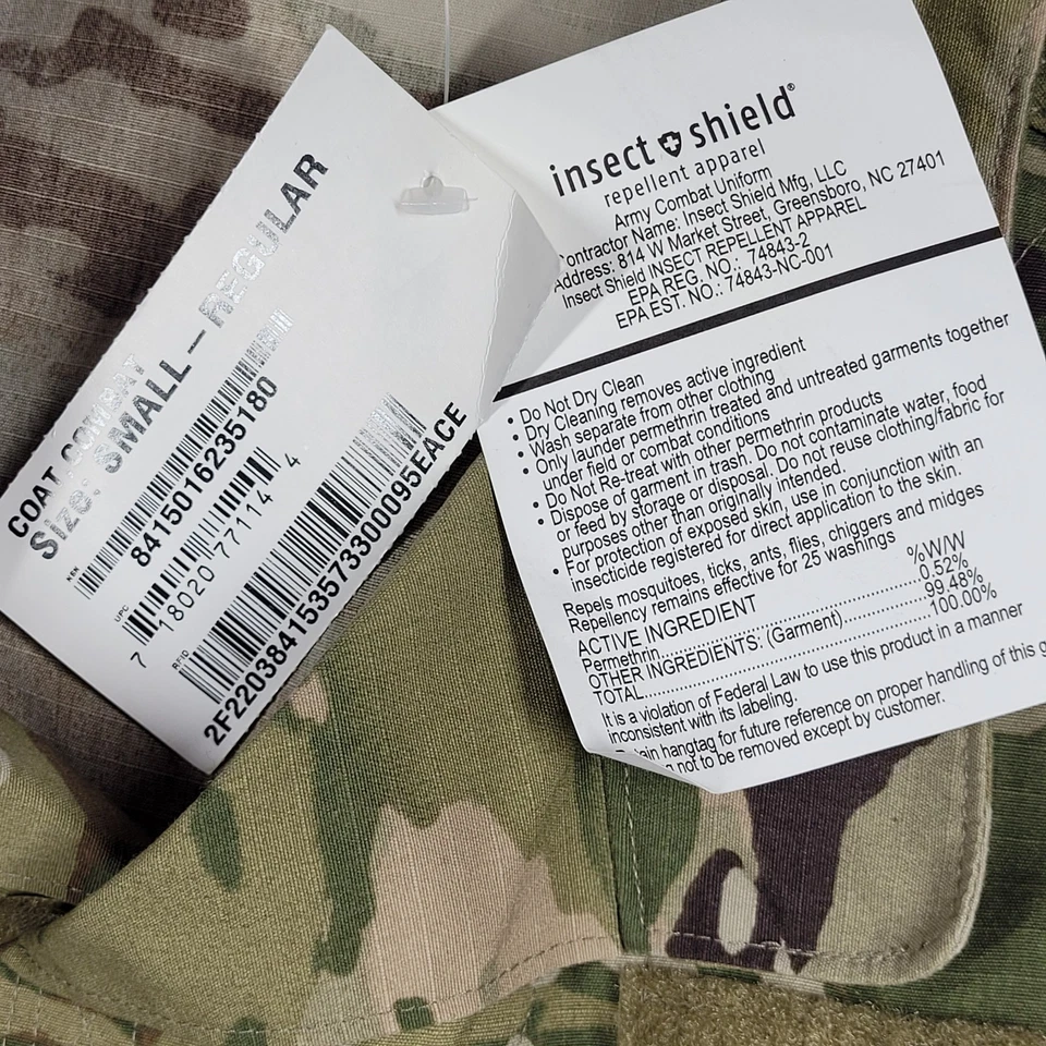 U.S. Army Combat Coat Uni Small Camo Insect Shield Uniform Military Cargo Jacket - Image 3 of 4
