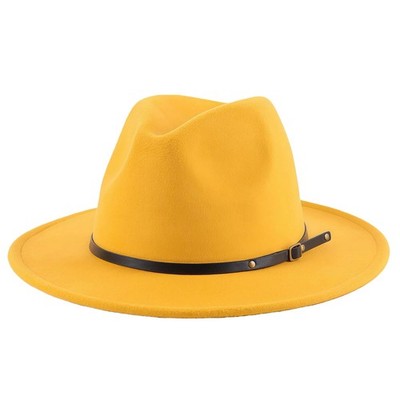 Fedora Hut mit breitem Rand und Gürtelschnalle für Damen, gelb, 6 7/8/...