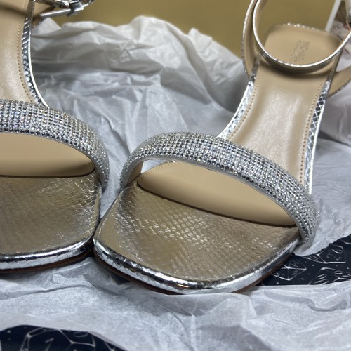 Michael Kors Carrie Rhinestone/Leather Sandal - Silver - 11M - Pre Owned - Picture 3 of 16