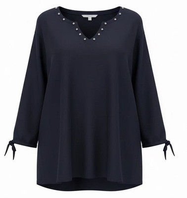 Erin London Size 2X Black Top Blouse V-Neck  3/4 Sleeve Embellished
