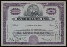Eversharp, Inc. Stock Certificate, 100 Shares, 1965, Owned by Francis I. DuPont
