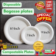 Bagasse Compostable Plates 7" 9" 10" | Biodegradable Eco Disposable Party Plates
