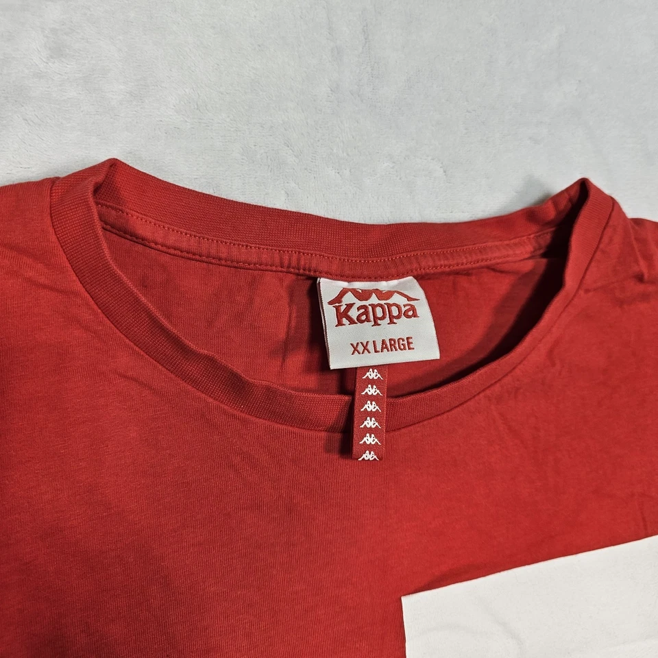 Camiseta masculina Kappa XXL manga curta streetwear vermelha preta 100% algodão futebol - Imagem 2 de 4