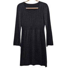 Chic Knit Sweater Dress Dark Gray Long Sleeve Textured Skater Whimsigoth Goth M