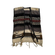 Vintage 70s Mexican Blanket Vest Handwoven Serape Fringed w/Pockets - Kid's Size