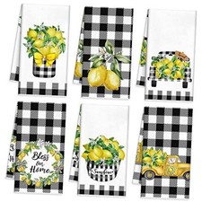 6 Pcs Lemon Kitchen Towels Lemonade Dish Towels with Sayings Plaid Lemon