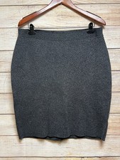 Eileen Fisher Sleek Tencel Merino Wool Interlock Knit Straight Skirt Sz L Gray