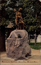 Michigan Detroit Newsboy's Fountain Belle Isle ~ dated 1914 vintage postcard