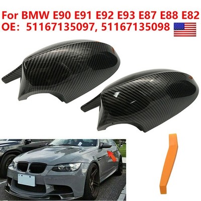 2x Carbon Fiber ABS Mirror Cover Caps For BMW E90 E91 E92 E93 Pre-LCI 335i 328i