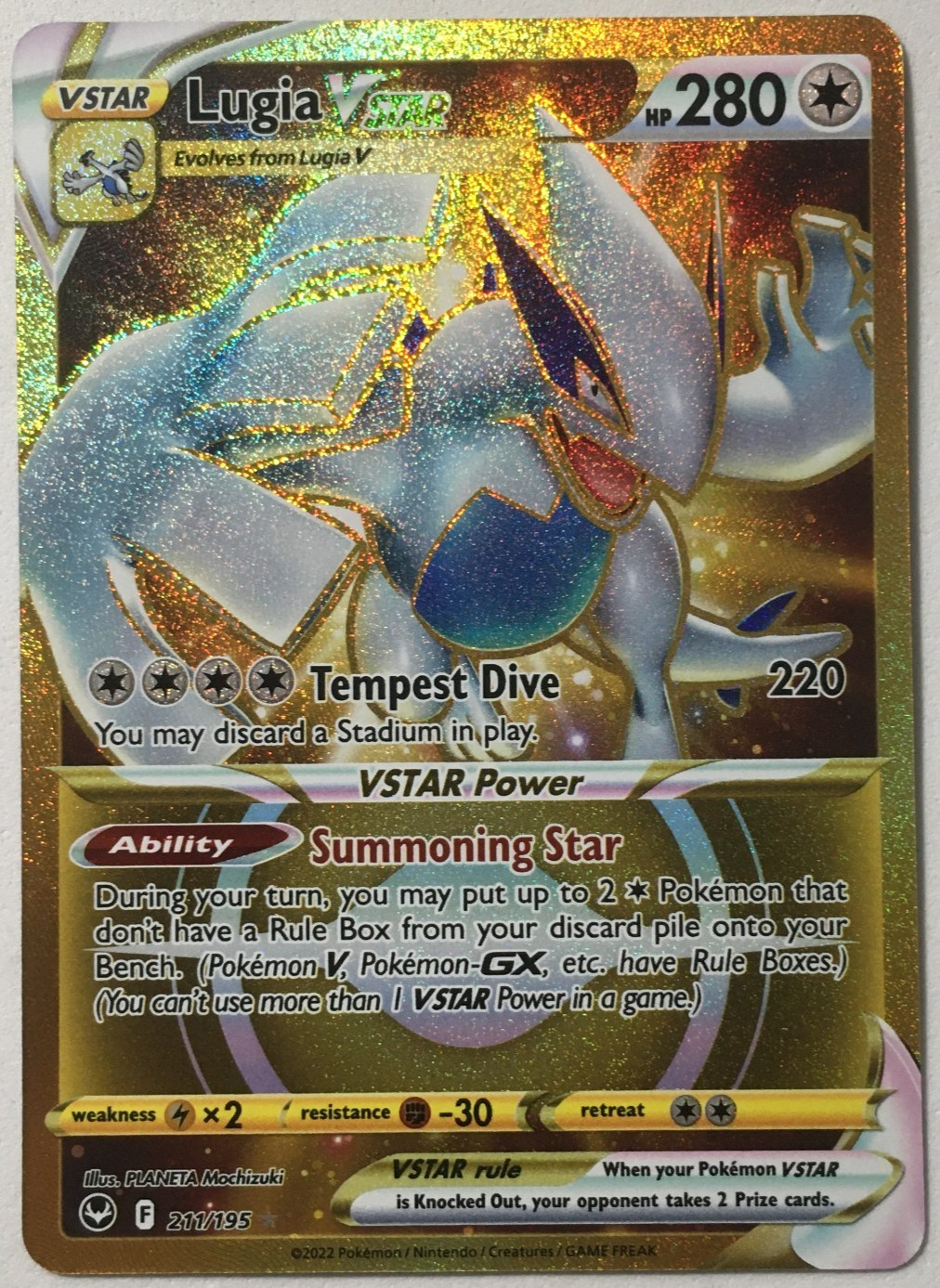POKEMON LUGIA VSTAR 211/195 SILVER TEMPEST FULL ART GOLD SECRET RARE NEAR MINT