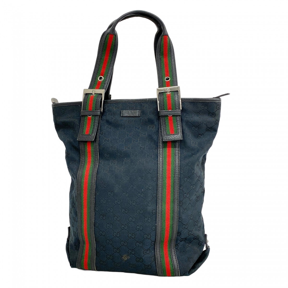 GUCCI GG Canvas Sherry Line Tote Bag Black with Silver Hardware 131186 286961