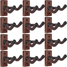Sound harbor Guitar Wall Mount 12 Pack, Wood Hanger Hook Brown 