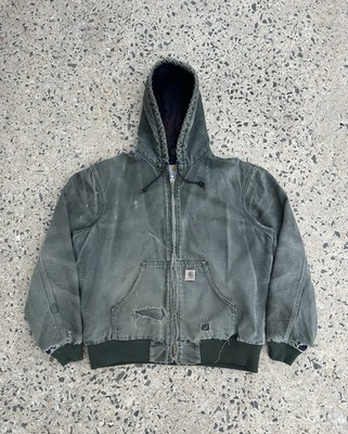 Vintage Carhartt Hooded Jacket Faded And Distressed Green J130 MOS