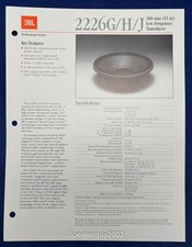 Original JBL Spec - Specification Sheet / 2226 G/H/J - 15" Speaker