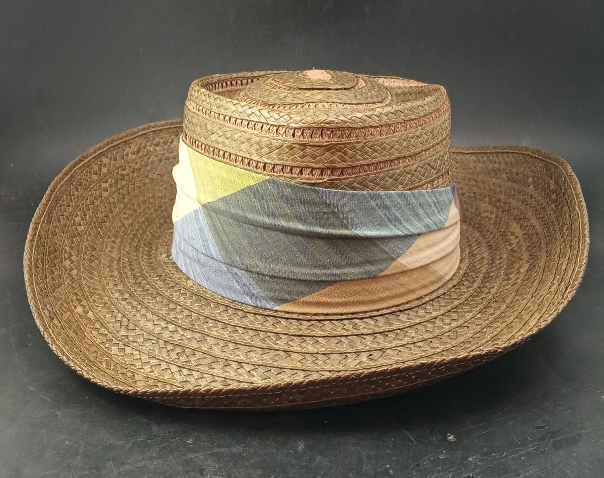 Vintage Classic Panama Straw Hat with Red & Navy Trim ~ Excellent Patriotic Straw | Panama Fedora Hat - Brown – Ranch & Row main image 2