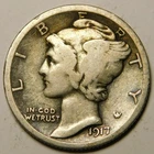 1917 P Mercury Dime 90% Silver F-VF   "Actual Coin Pictured - Not Cleaned"