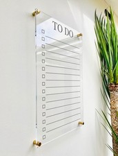 NEW Dry Erase Clear Acrylic to Do List For Wall W/Gold Hardware 9x14.25
