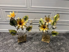 PAIR Vintage Hand Painted Floral Sculptures Tole Peinte retailed Sanborns