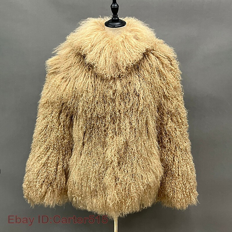 Women Mongolian Fur Coat Stand Collar Winter Warm Fluffy Fur Jacket Overcoat image 4