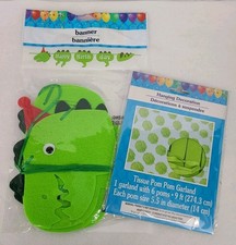 LOT 1 Happy Birthday DINOSAUR Felt Banner  1 9 ft Pom Pom Garland Kid Party
