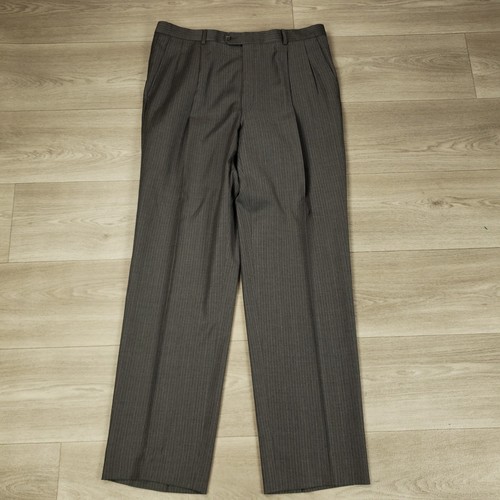 Hickey Freeman Suit Men's 42L Pants 36X32 Gray Striped Two Button Pleated Pants - Picture 9 of 24