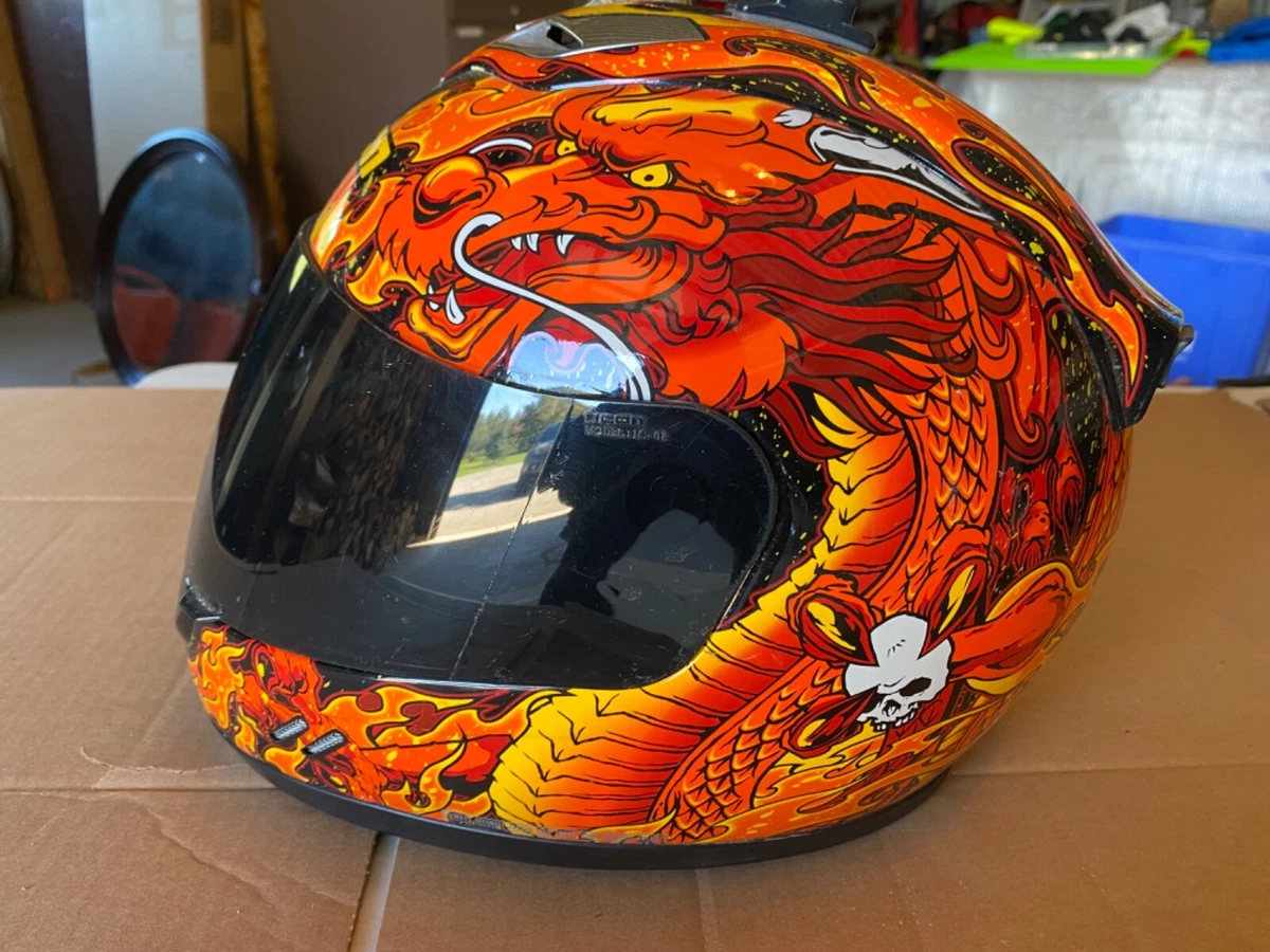 Icon Legion Mainframe Motorcycle Helmet Dragon Graphic Design Size