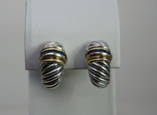 David Yurman 925 Silver 585 Gold Blue Sapphire Metro Omega Back Shrimp Earrings